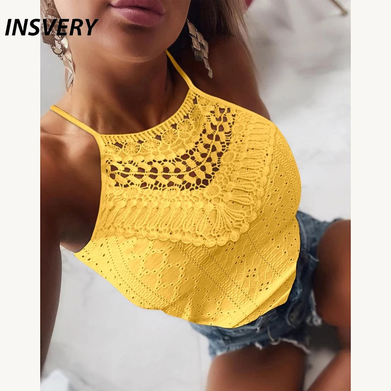 Sexy Lace Vest Women Tank Tops Female O Neck Hollow Out Women T-Shirts Sleeveless T Shirs For Women Tee Crop Tops