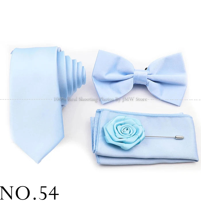 Hot Sale Purple Pink Sage Green Tie Set Polyester Necktie Bowtie Cufflink Brooch For Groom Suit Wedding Cravat Shirt Accessory
