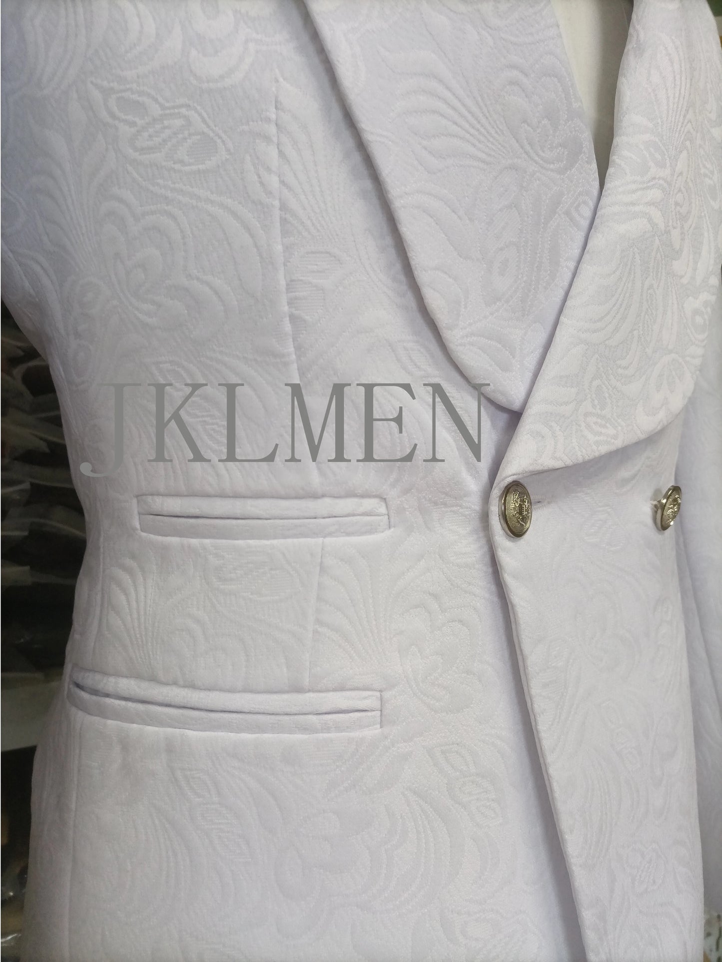 Custom Pour Hommes Made Groomsmen White Pattern Groom Tuxedos Shawl Lapel Suits 2PCS Wedding ( Jacket+Pants )Costume Homme
