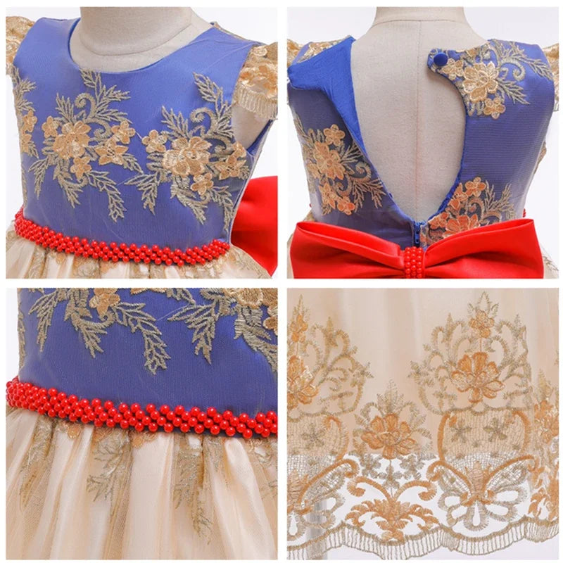 Cute Baby Girls Dress for Party Flower Lace Vintage Girl Dresses for 1-5Yrs Baby Clothes Holiday Kids Snow White Princess Dress