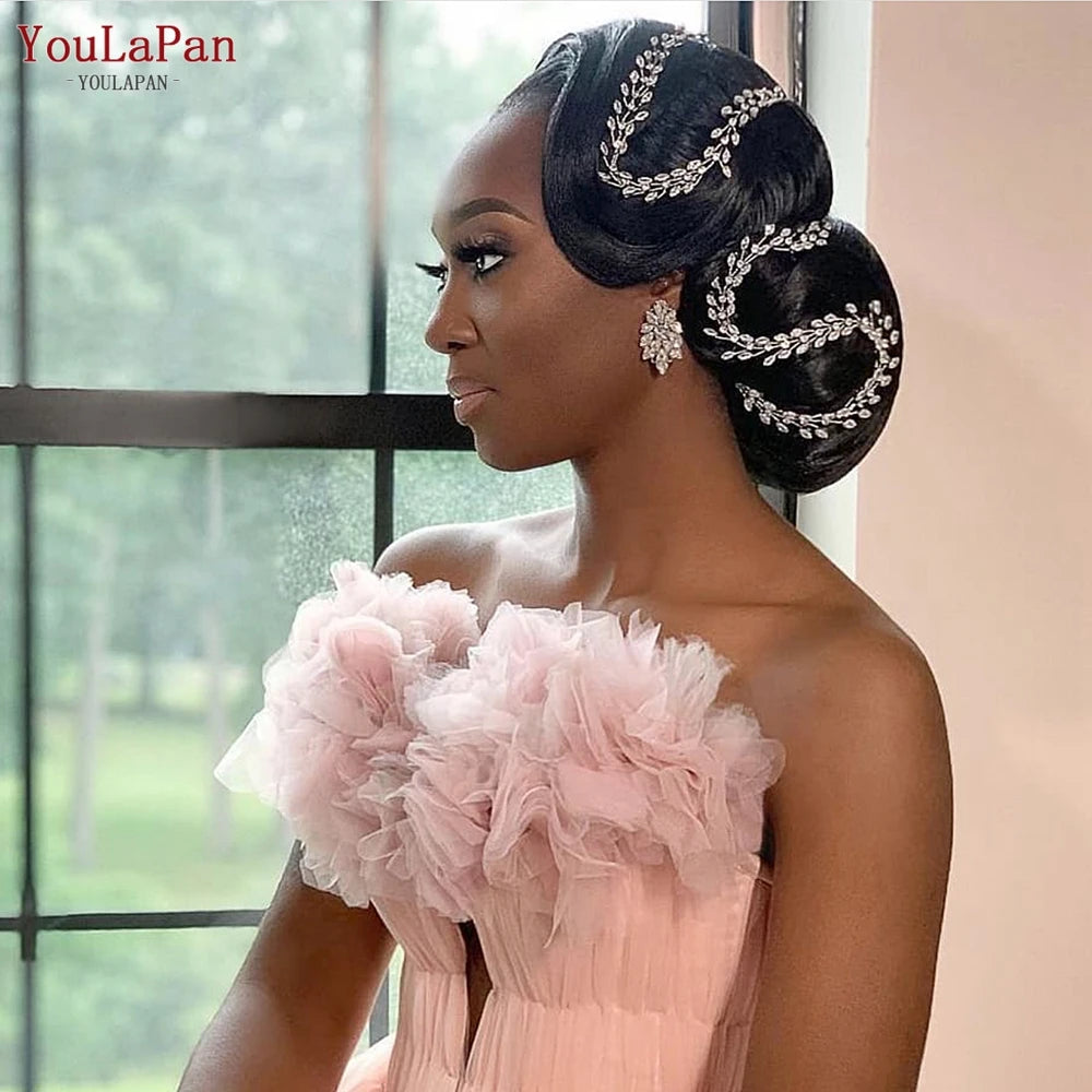 YouLaPan Luxury Wedding Headpiece Rhinestone Hair Vine for Bride Headwear Alloy Flower Headband Weding Hair Accessories HP390