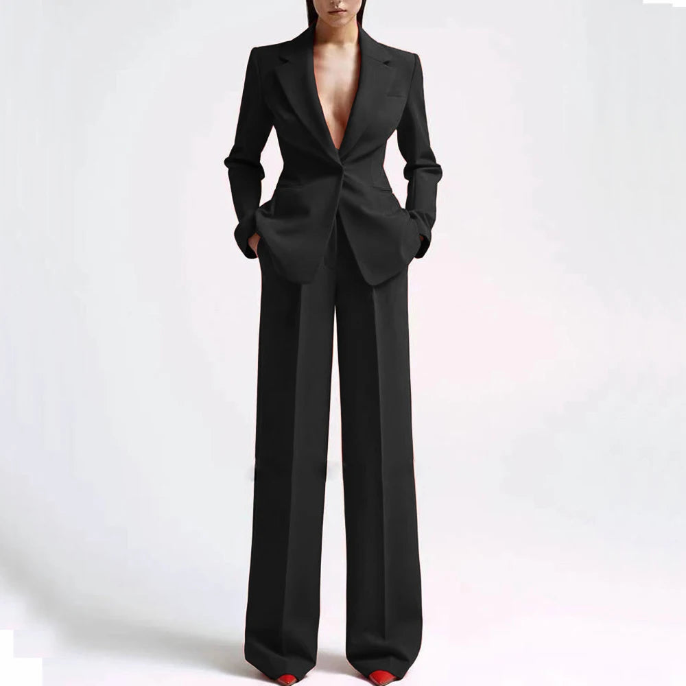 Formal Women Suits Office Slim Fit Ladies 2 Pcs Blazer+Pants Set Blazer Lady Business Work Wear Party Dress Trouser With Pocket