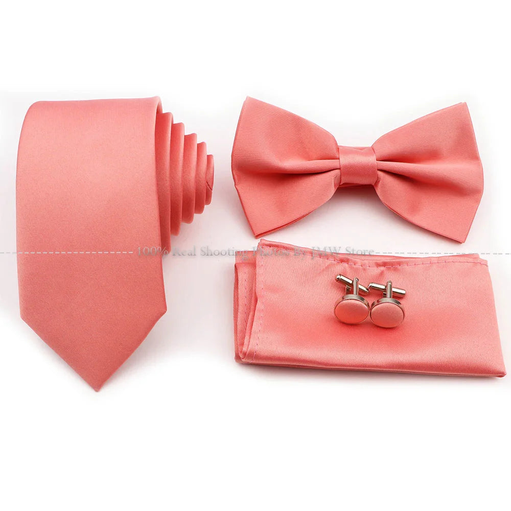 Hot Sale Purple Pink Sage Green Tie Set Polyester Necktie Bowtie Cufflink Brooch For Groom Suit Wedding Cravat Shirt Accessory