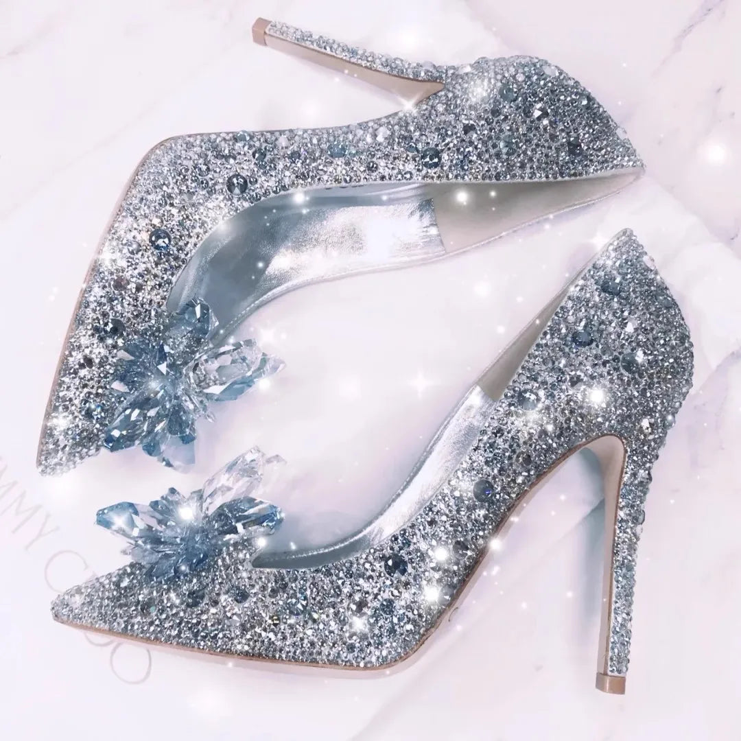 Spring and Autumn 2025 New crystal shoes, thin heels, bridal wedding shoes, pointed bridesmaid high heels women shoes pumps