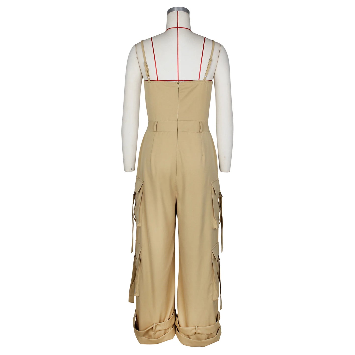 Women's Clothing 2025 Spring Summer New Sexy Sleeveless Solid Color Casual Multi Pocket Workwear Jumpsuit Wide Leg Pants
