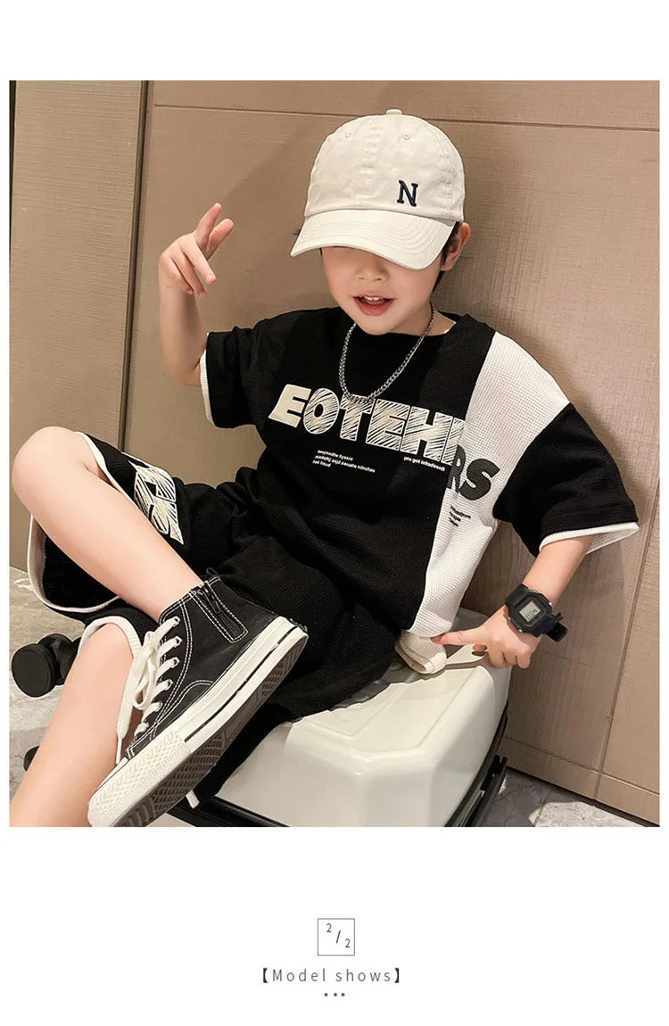 New Summer Teenagers Boys Clothing Sets Child Fashion Letter Top And Shorts 2Pcs Kids Tracksuit 4 5 6 7 8 9 10 11 12 13 14 Years