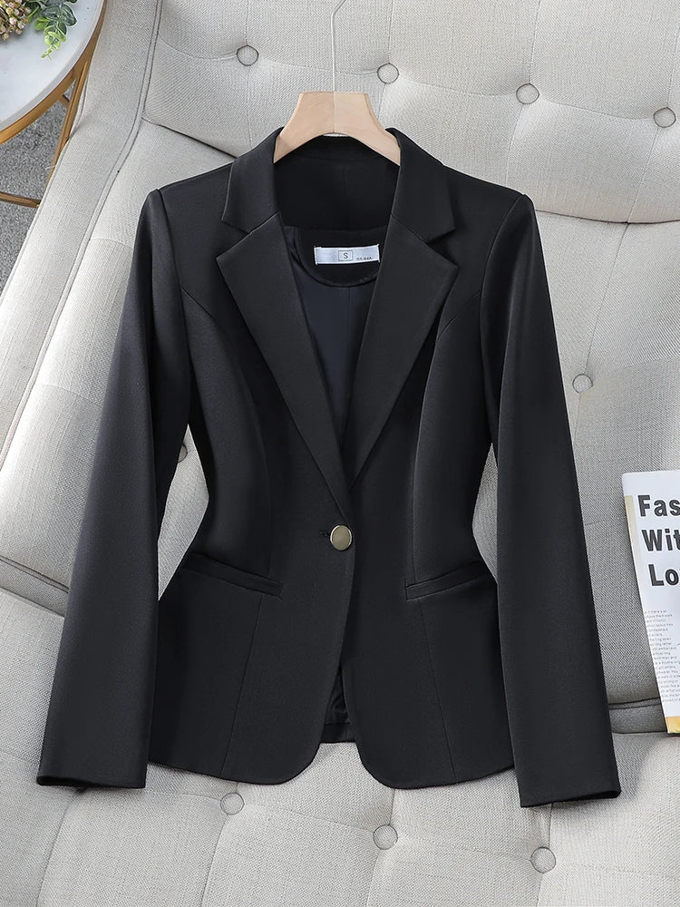 Office Ladies Blazer Women Jacket Apricot Green Black Long Sleeve Single Button Female Business Work Wear Slim Formal Coat