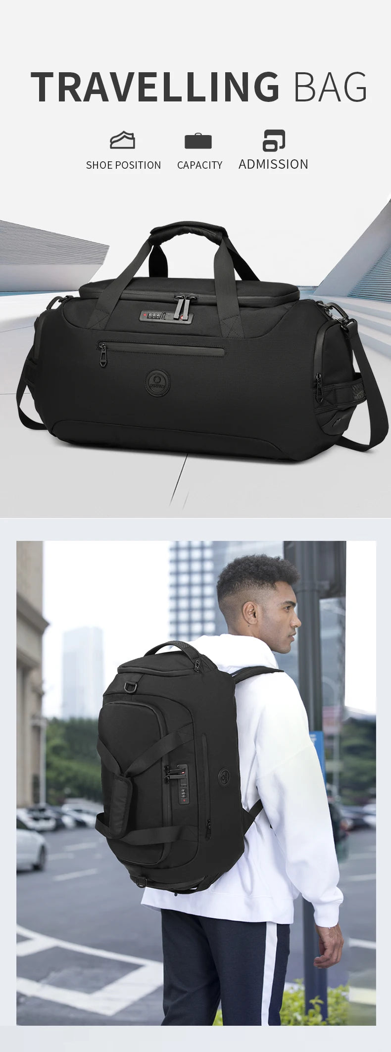 OZUKO Men Travel Duffel Bags Large Capacity Gym Handbags With Shoes Bag Wet Pocket Multifunction Short Trip Waterproof Backpacks