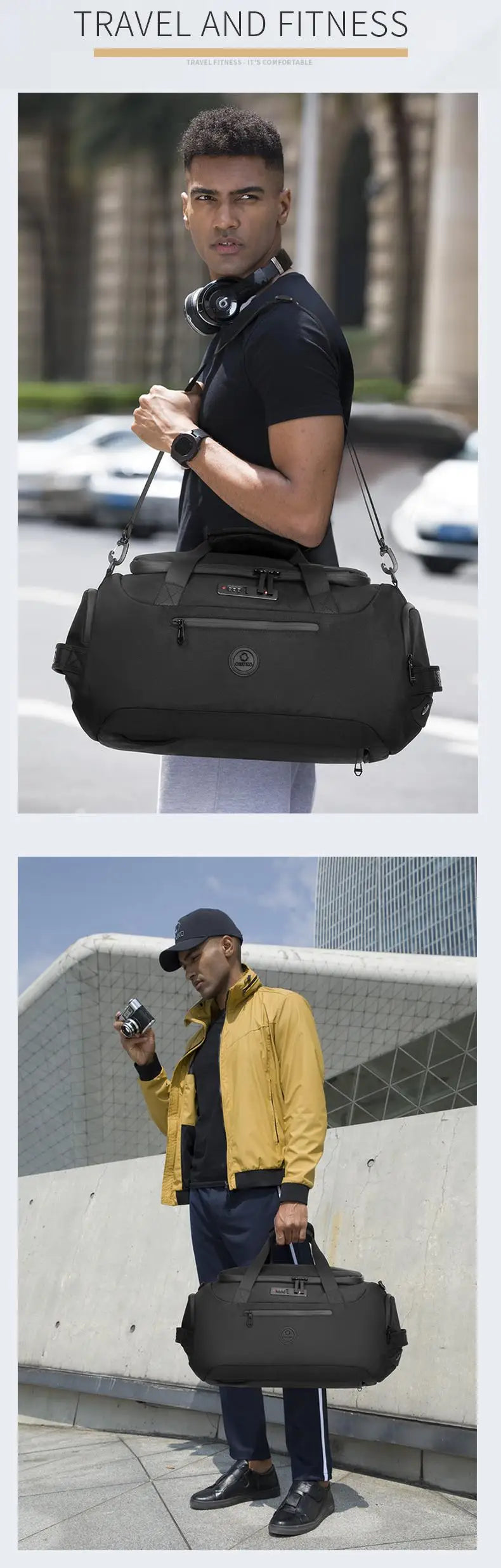 OZUKO Men Travel Duffel Bags Large Capacity Gym Handbags With Shoes Bag Wet Pocket Multifunction Short Trip Waterproof Backpacks