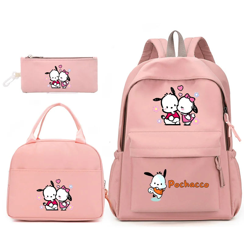3pcs/Set Pochacco Backpack with Lunch Bag for Teenagers Student School Bags Casual Comfortable Travel Set