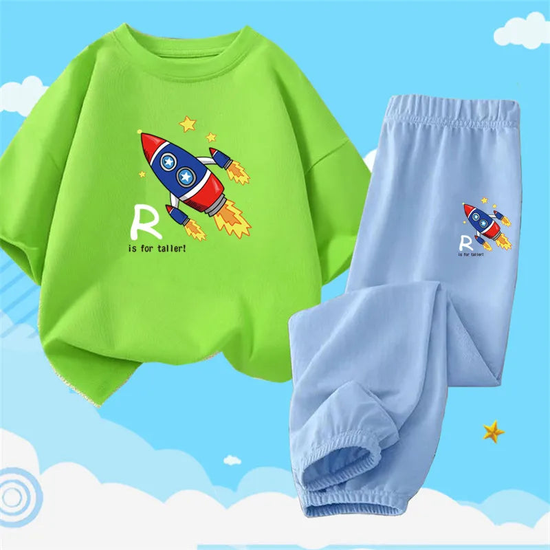 Boys Summer Clothes Set Kids Cartoon Space T shirts+Loose Harlan pants Suit 2PCS Pack Teens Sports Clothing Sets