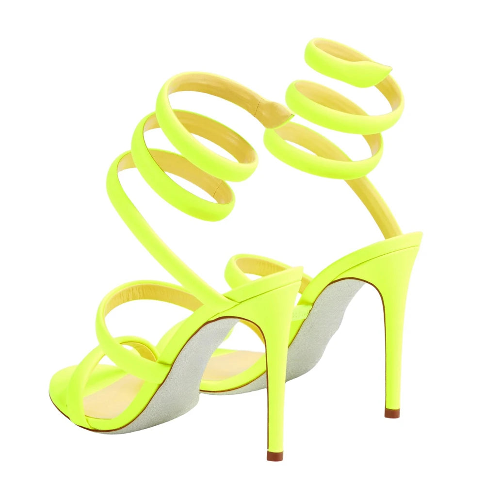 Summer new round toe silk ribbon snake-shaped wrapped sexy sandals thin high-heeled banquet dress large size women's shoes