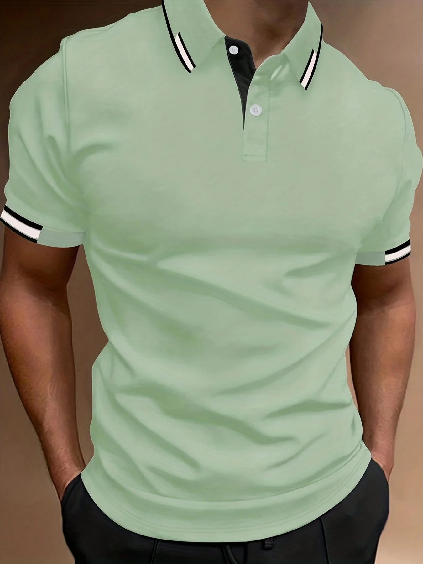 Men's Contrast Binding Short Sleeve Golf Polo Shirt Male Tops For Summer Outdoor Business Casual Short Sleeve Button Polo Tshirt