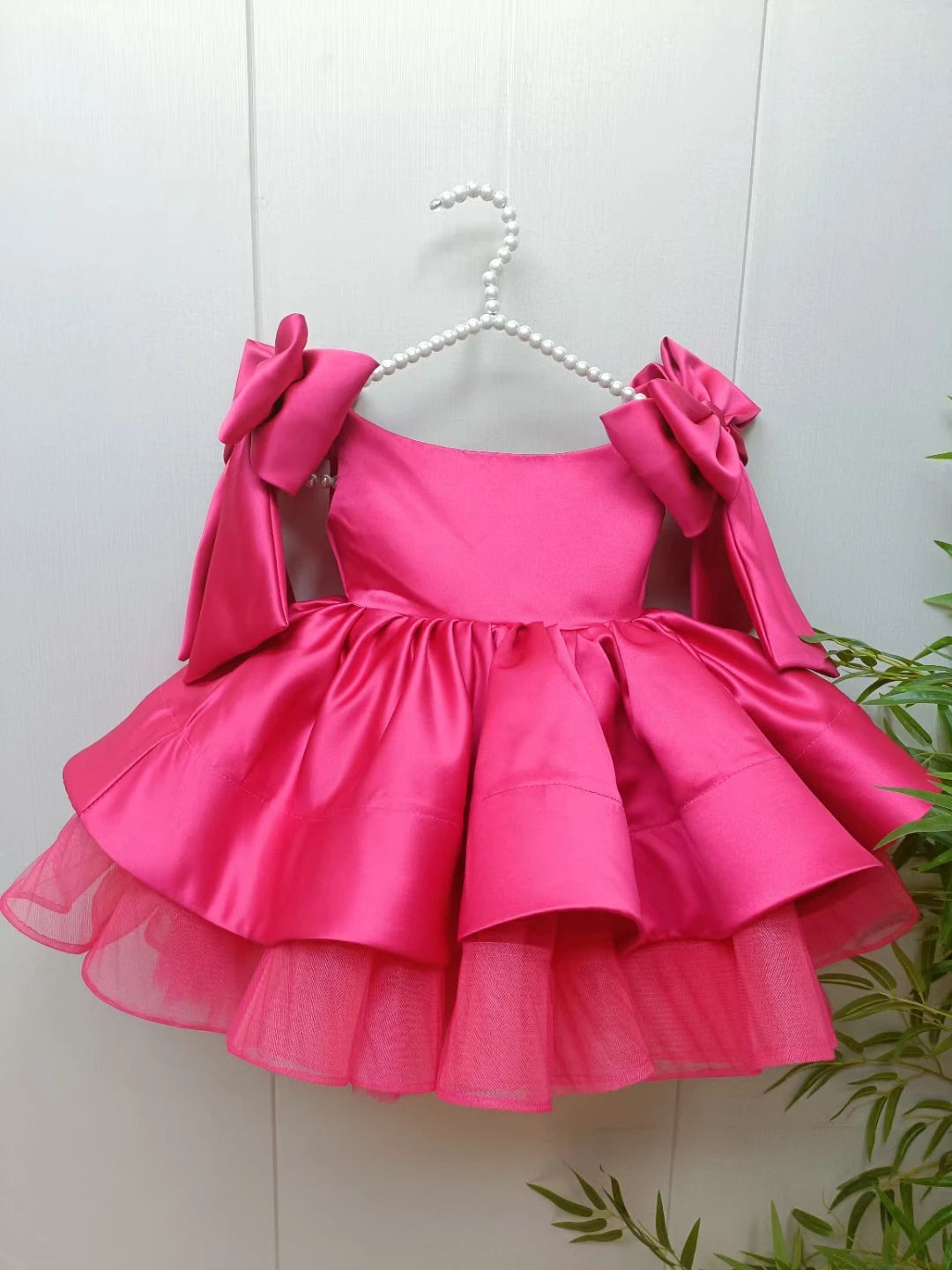 Jill Wish Elegant Satin Fuchsia Girl Dress Off-Shoulder White Princess Birthday Wedding Party Children Holy Coummunion Gown J159
