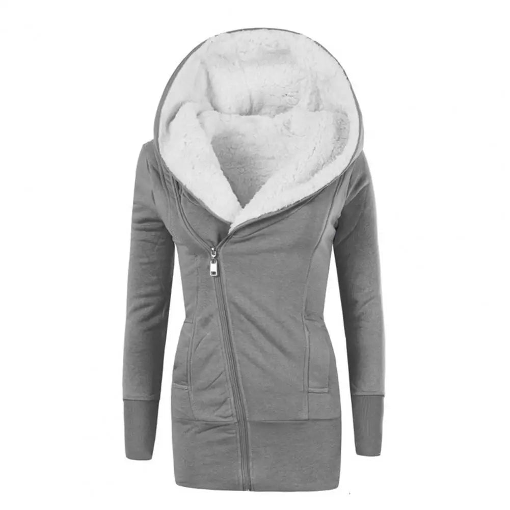 Women Fleece Long Hoodie Winter Jacket European And American Women's Winter Thick Warm Lamb Wool Hooded Mid Length Jacket