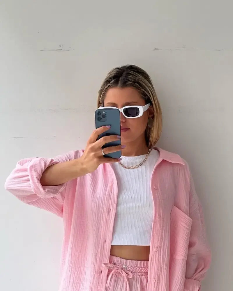 Short Sets Women Tracksuit Single Breasted Cardigan Blouses Two Pieces Shorts Loose Button High Street Solid Pockets Folds