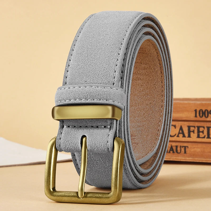 Fashion Suede Cowhide Women‘s Belts Genuine Leather 3.5cm Wide Belt Metal Buckle Women Belt Matched Dress Jeans Skinny Girdle