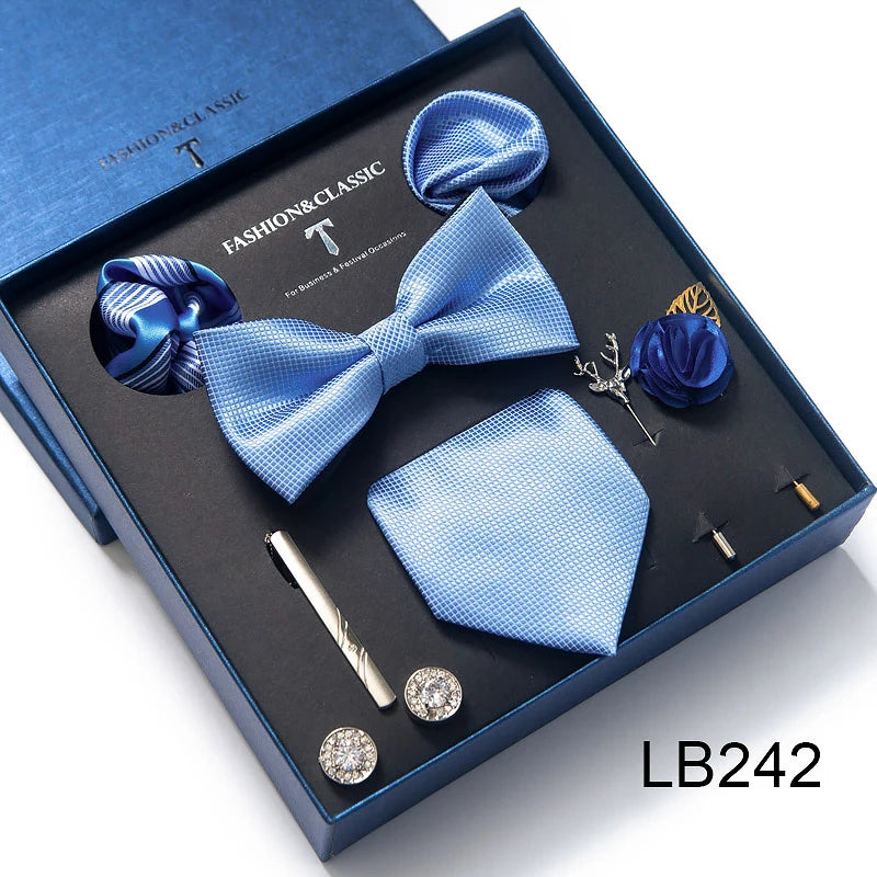 Men's Tie Set Luxury Gift Box Silk Tie Necktie Set 8pcs Inside Packing Festive Present Cravat Pocket Squares Holiday Gift Men