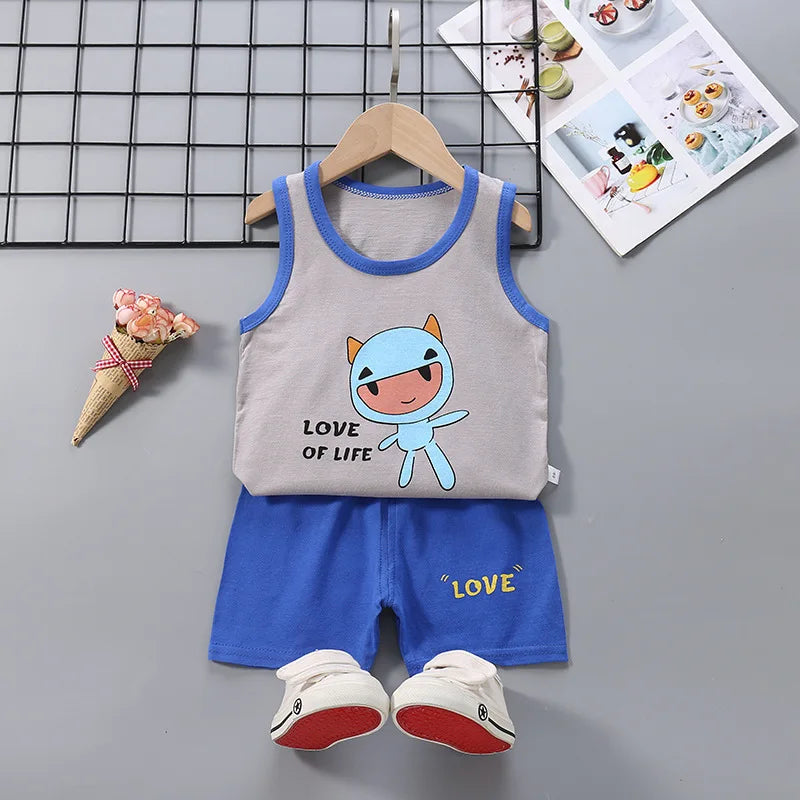 2025 New Summer Children Clothing Set Boys Girls Sleeveless Shorts Children's Suspenders Baby Vest set Kids Clothes