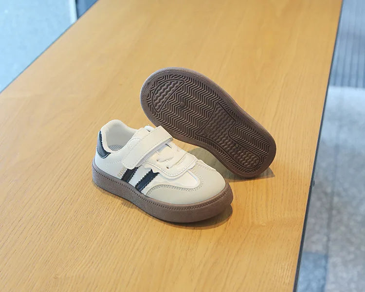 Children Spring Autumn Fashion Soft Soled German Training Shoes Boy Casual Board Shoes Girls Velcro Sneakers Striped White Shoes