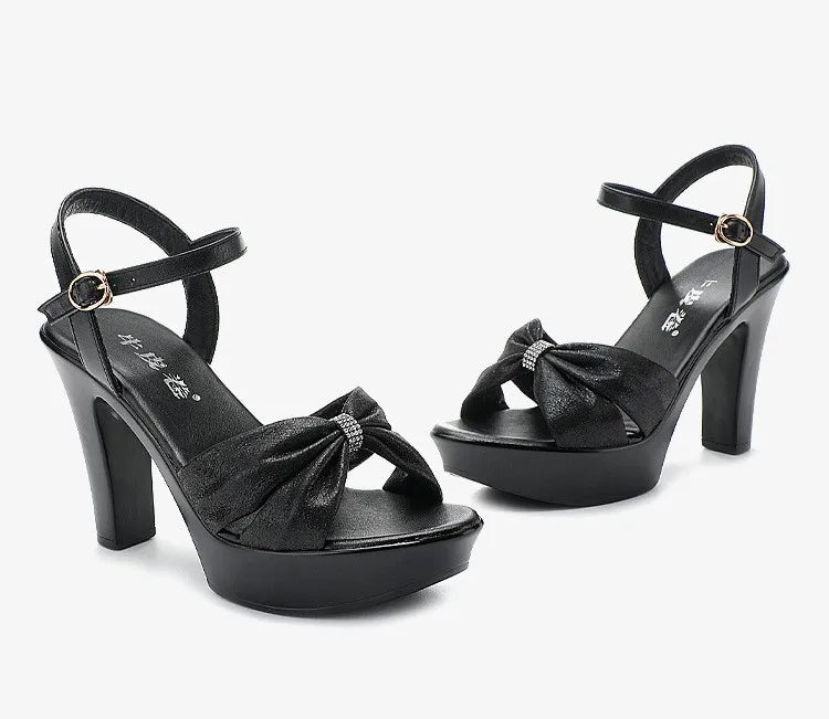 Plus Size 32-43 Elegant Silver Red Wedding Shoes Women Platform Sandals Summer 2025 Block High Heels Leather Sandals Model