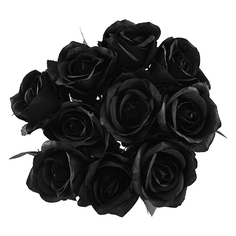 5Pcs Silk Black Rose Artificial Flower Fake Flower Bouquet For Wedding Party Decoration Home Decoration Garden Accessories