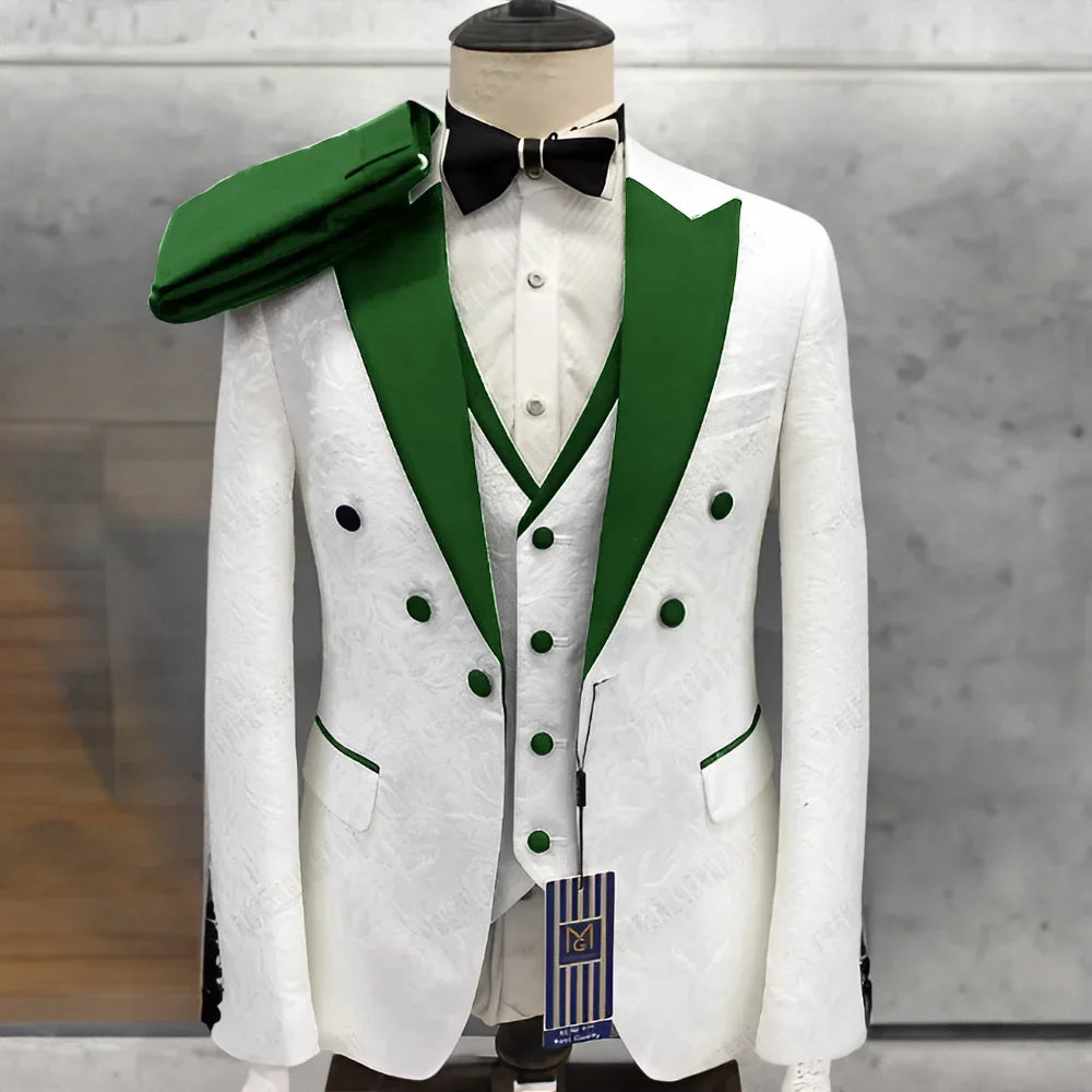 Latest Design Black White Dots Mens Suits For Wedding Shawl Lapel Groom Tuxedos Slim Fit Terno Masculino Prom Party 3 Pieces Set