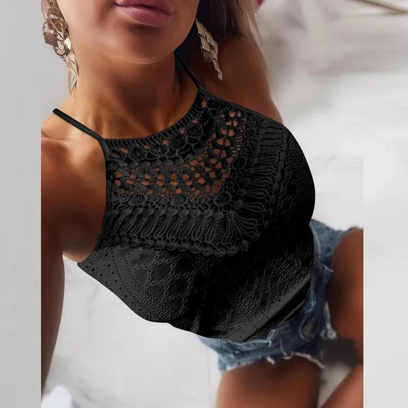 Sexy Lace Vest Women Tank Tops Female O Neck Hollow Out Women T-Shirts Sleeveless T Shirs For Women Tee Crop Tops