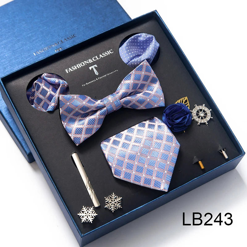 Men's Tie Set Luxury Gift Box Silk Tie Necktie Set 8pcs Inside Packing Festive Present Cravat Pocket Squares Holiday Gift Men