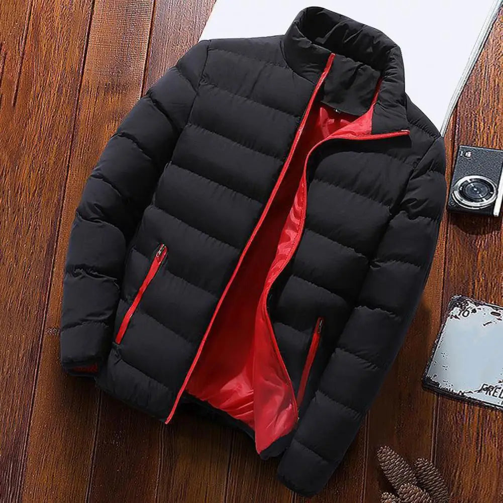 Padded Mens Jackets Winter Casual Windbreaker Stand Collar Thermal Coat Outwear Oversized Outdoor Camping Windproof Jacket