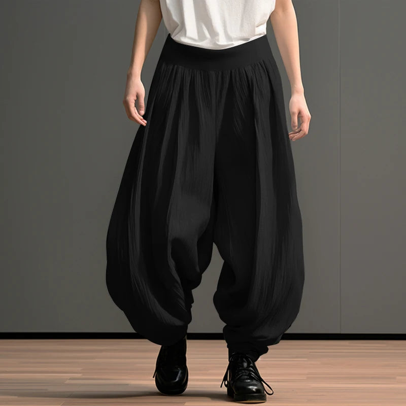 2024 Men Wide Leg Pants Solid Color Elastic Waist Loose Casual Trousers Men Oversize Streetwear Fashion Long Pants S-5XL INCERUN