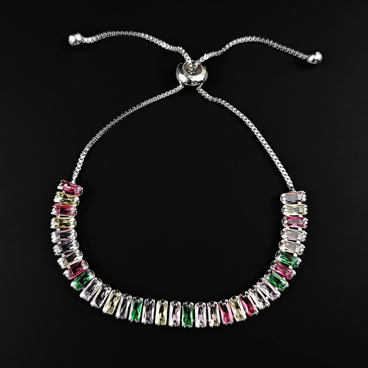 2024 New Arrival Colorful Rose Gold Silver Color Tennis Bracelet Adjustable for Women Party Gift Jewelry Wholesale S7193