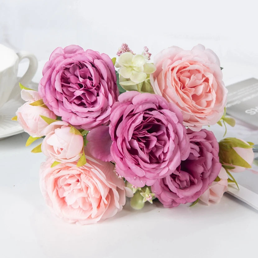 Fake Silk Peony Vases for Home Decor Christmas Garland Wedding Party Living Room Bouquet Decoration Accessory Artificial Flowers