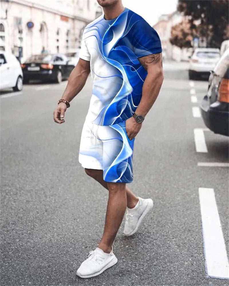 2025 New Men's Tracksuit Sets Short Sleeve T-Shirt Suit Casual Suit Sports Solid Color Streetwear Shorts 2 Piece Male Clothes