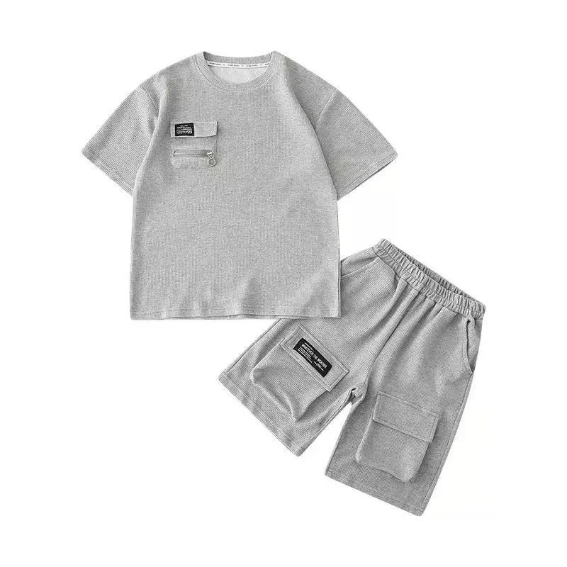 Summer Boys Sets Children Casual Clothing Suits Teenager Sports T-shirts Suits Big Kids Short Sleeves Tops+Shorts 2Pcs Outfits