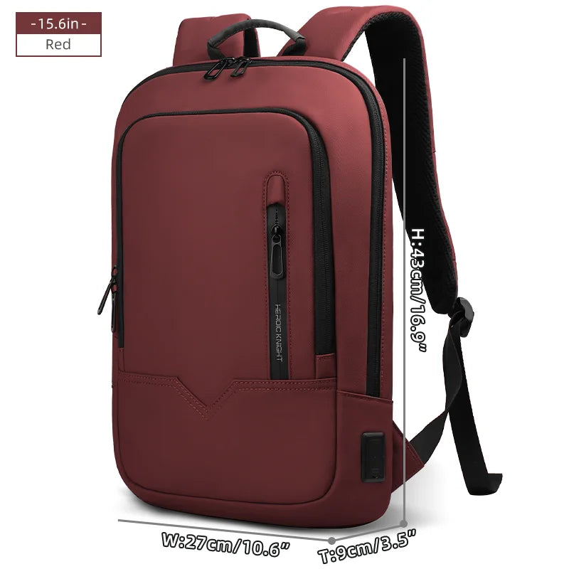 HK Business Slim Backpack For Men Water Resistant 15.6 inch Laptop Bag With USB Charger Light Weight Travel Bag for Work Office