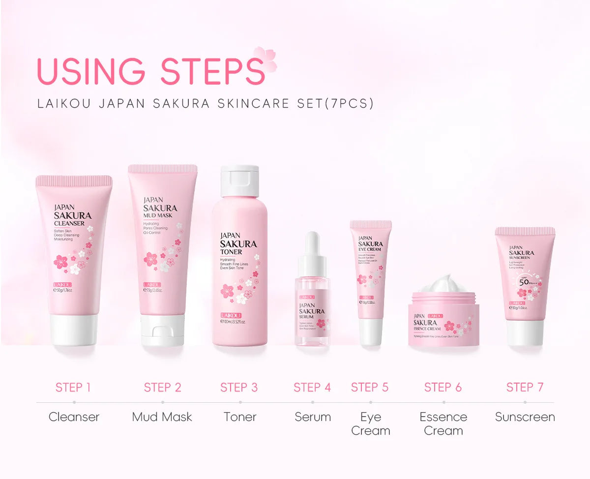 LAIKOU cleansing Laikou moisturizing hydration Japan Cherry Blossom Skincare 7-piece Mud Mask Edition Facial Care Set