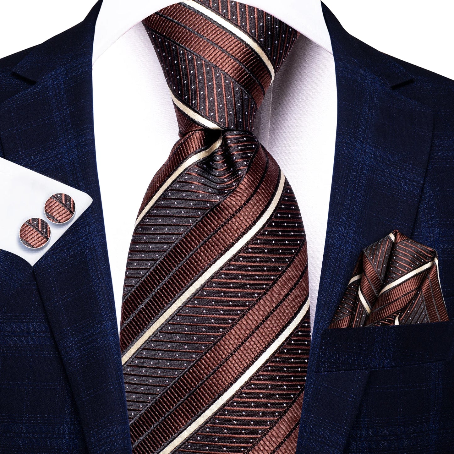 Hi-Tie Striped Black Purple Red Green Men Elegant Necktie Hanky Cufflinks for Tuxedo Fashion Classic Silk Luxury Tie for Man