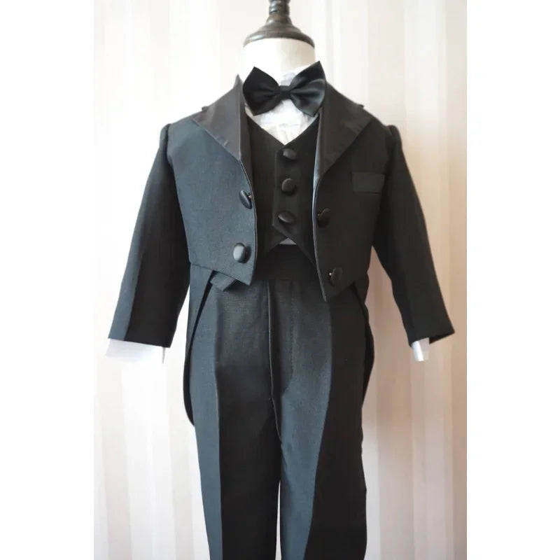 Boys Wedding Birthday Party Blazer Tuxedo Baby Boy Christening Outfit Coat Shirt Pant Vest BowTie Gentleman Suit Baptism Clothes