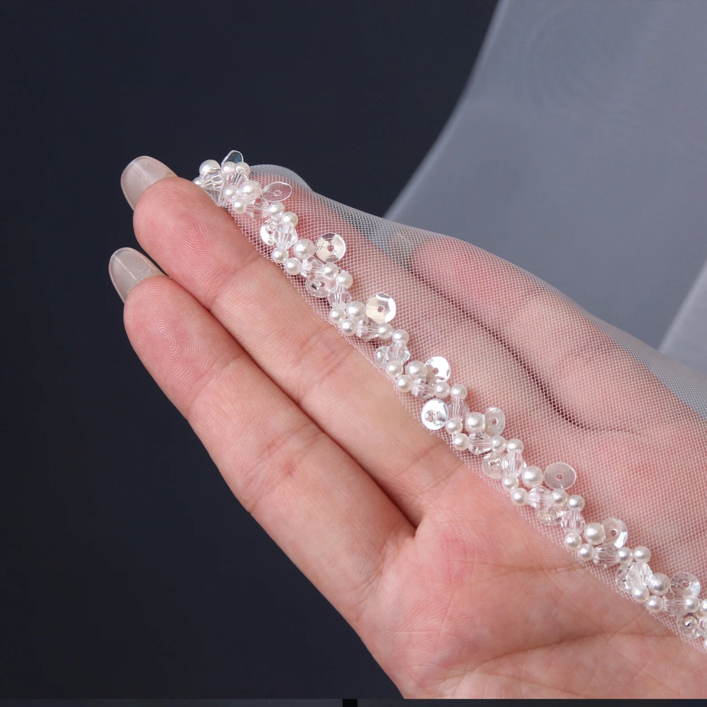Luxury Cathedral Long Wedding Veil Crystal Organza Beaded Bridal Veil with Rhinestone Edge 1 Tier Soft Wedding Accessories G134