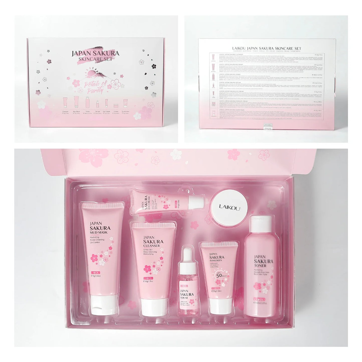 LAIKOU cleansing Laikou moisturizing hydration Japan Cherry Blossom Skincare 7-piece Mud Mask Edition Facial Care Set
