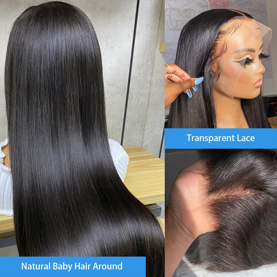 200% 13x4 Bone Straight Lace Front Wigs Human Hair Brazilian Remy Transparent 13x6 HD Lace Frontal Wig 26 28 30 Inch Closure Wig