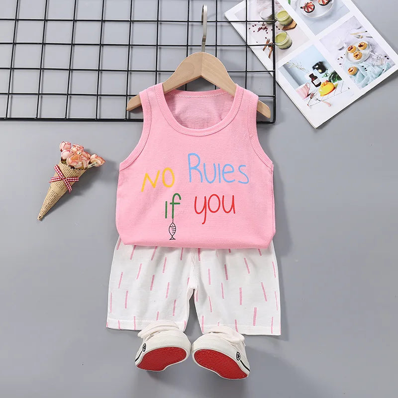 2025 New Summer Children Clothing Set Boys Girls Sleeveless Shorts Children's Suspenders Baby Vest set Kids Clothes