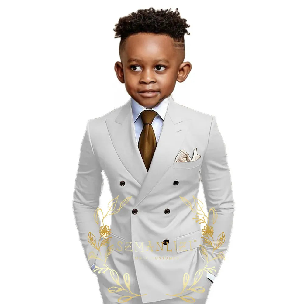 Brown Boys Suit Double Breasted Jacket Pants 2 Piece Set Business Style Formal Wedding Tuxedo Custom Size Blazer Kids