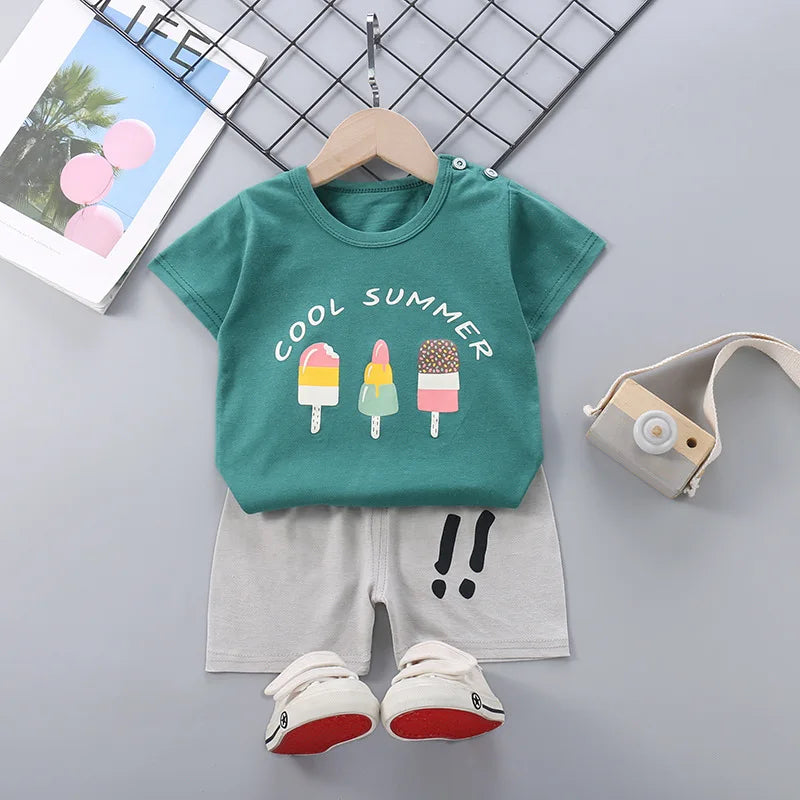 2PCS/Set Children Short-Sleeved Cotton Summer Baby Fashion Soft Simple Casual Girl's Summer T-Shirt Boy's Clothing Bear Print