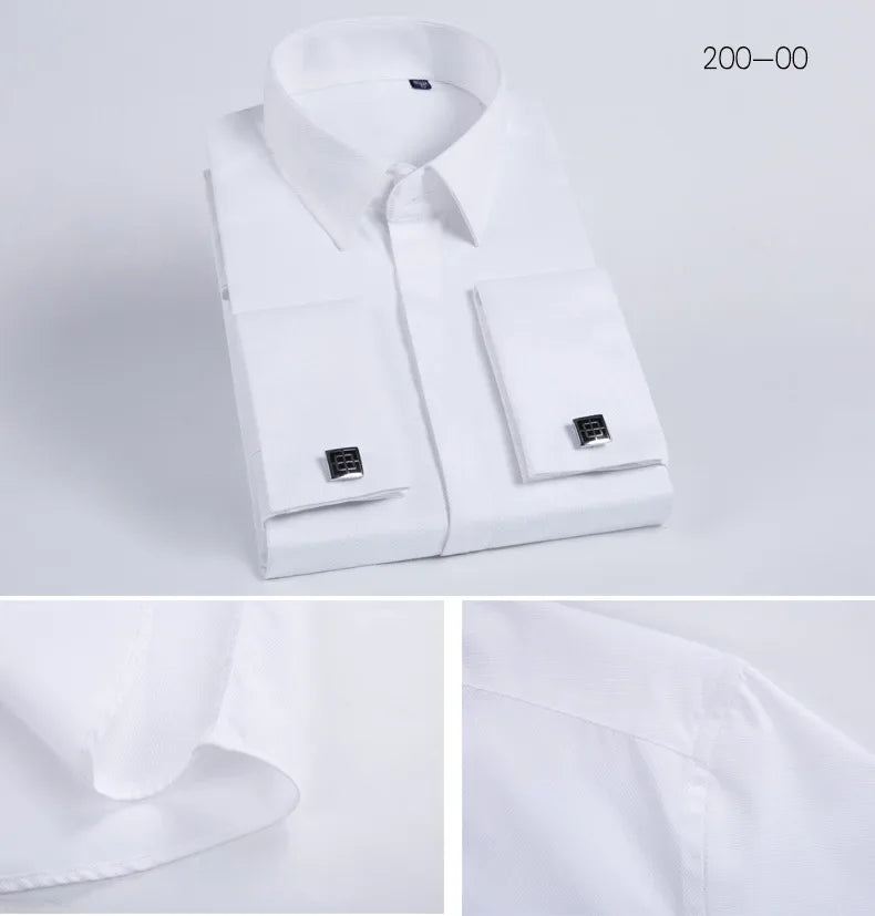 Spring Autumn Men's French Cufflinks Business Dress Shirt Sleeve Pin Solid Color Non-iron Shirts Slim Fit Party Men's Wear