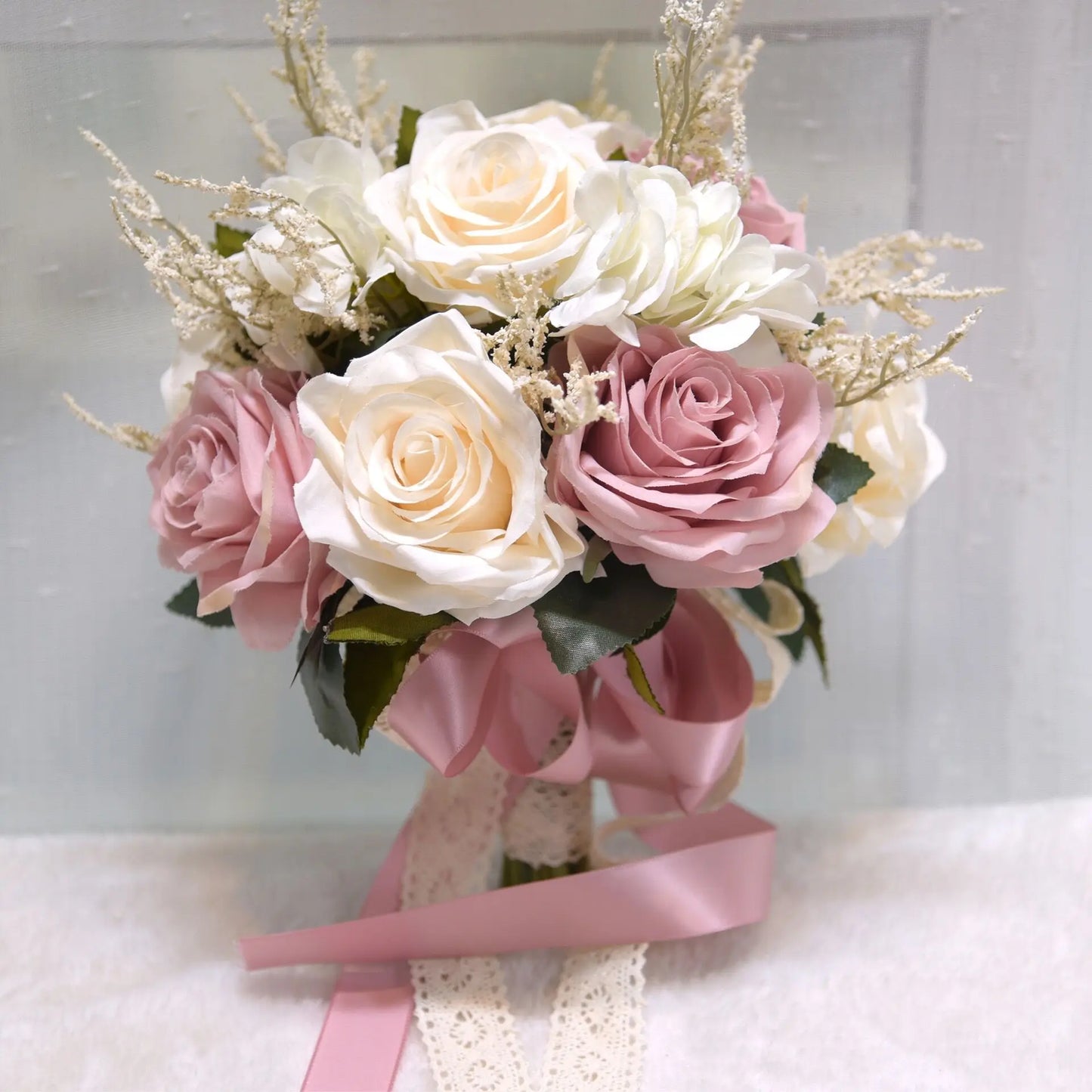 Wedding Bouquet Bridal Artificial Silk Flowers Foam Roses Bouquet Lace Decoration Natural Wedding Flowers
