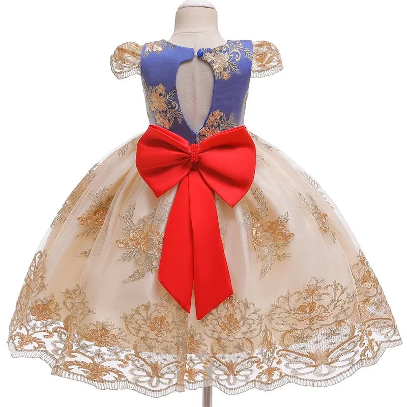 Cute Baby Girls Dress for Party Flower Lace Vintage Girl Dresses for 1-5Yrs Baby Clothes Holiday Kids Snow White Princess Dress