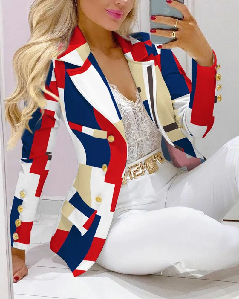 Fashion Butterfly Print Blazer Suit and Pants Two Piece Set for Women 2023 Autumn Winter Outfit Office Lady Casual Clothing