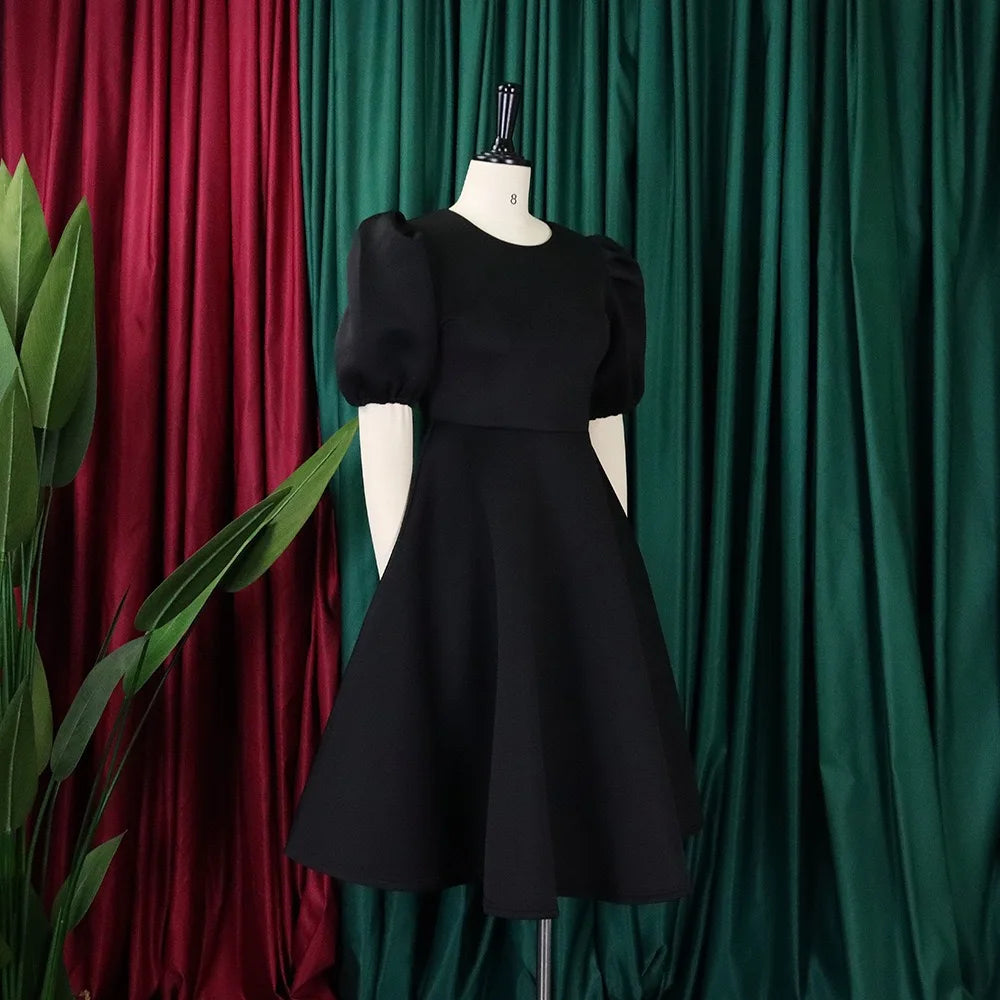 Elegant Party Dresses for Women O Neck Short Sleeve High Waisted A Line Pleated Mid Calf Luxury Birthday Dinner Vestidos Mujer